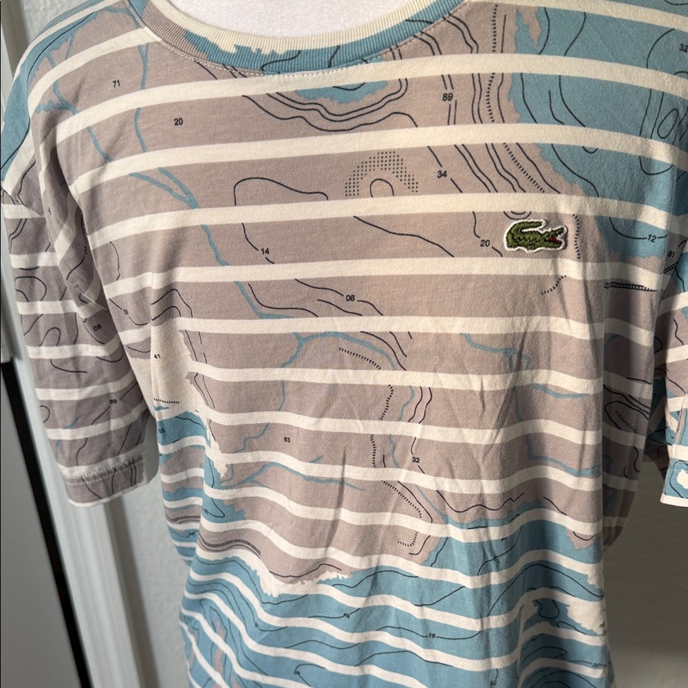 Lacoste Striped Blue and Beige T-Shirt - Picture 2 of 7